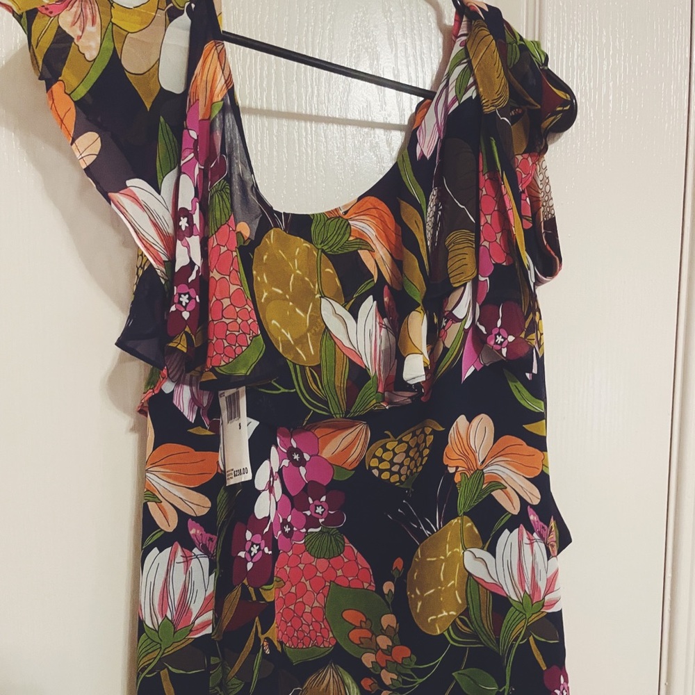 Trina Turk size S, navy blue with vivid colors